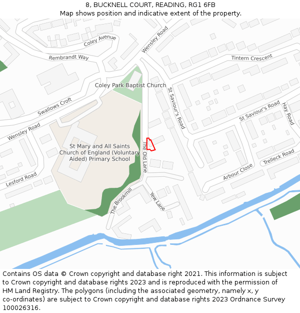 8, BUCKNELL COURT, READING, RG1 6FB: Location map and indicative extent of plot