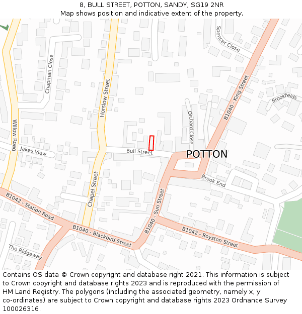 8, BULL STREET, POTTON, SANDY, SG19 2NR: Location map and indicative extent of plot