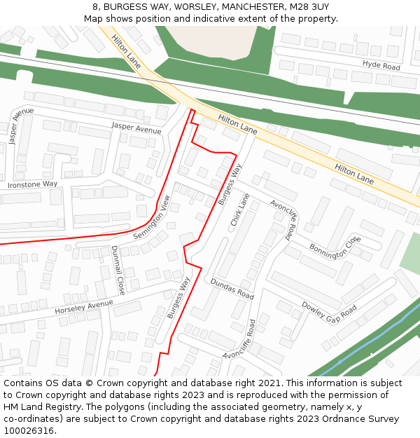8, BURGESS WAY, WORSLEY, MANCHESTER, M28 3UY: Location map and indicative extent of plot
