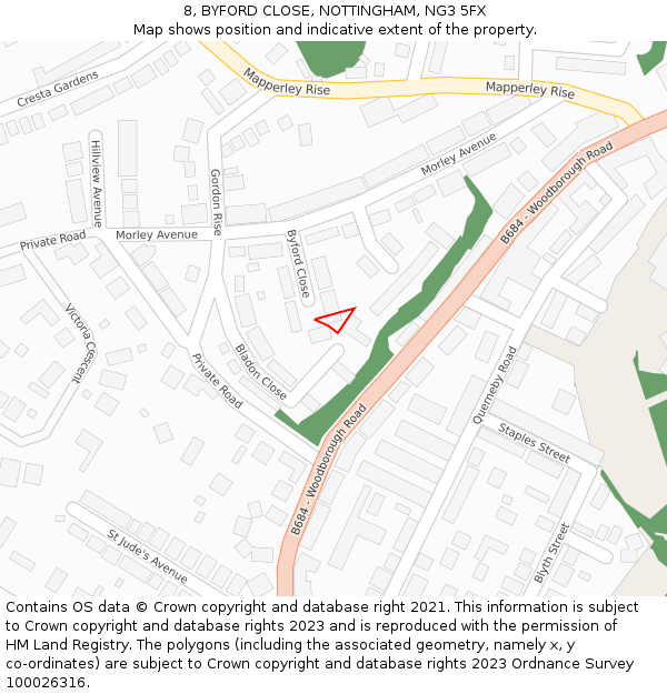 8, BYFORD CLOSE, NOTTINGHAM, NG3 5FX: Location map and indicative extent of plot
