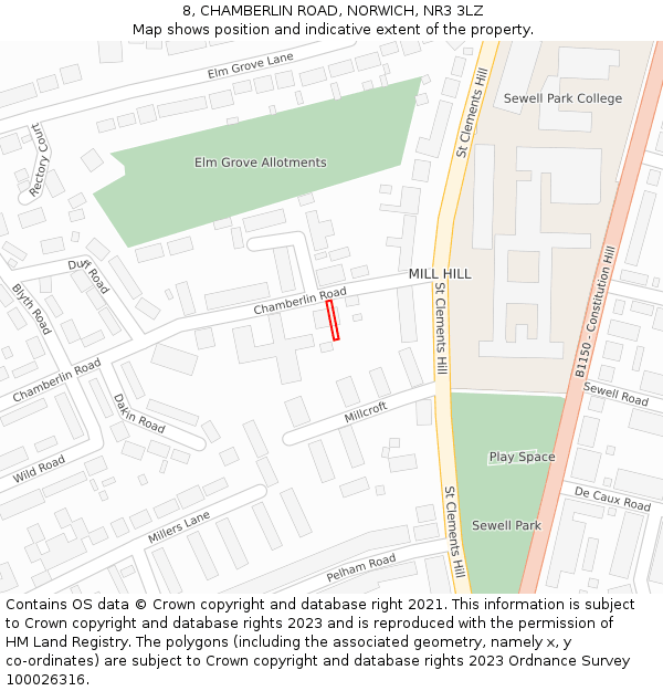 8, CHAMBERLIN ROAD, NORWICH, NR3 3LZ: Location map and indicative extent of plot