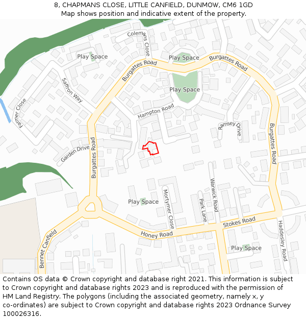8, CHAPMANS CLOSE, LITTLE CANFIELD, DUNMOW, CM6 1GD: Location map and indicative extent of plot