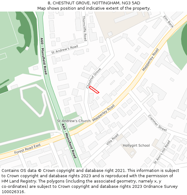 8, CHESTNUT GROVE, NOTTINGHAM, NG3 5AD: Location map and indicative extent of plot