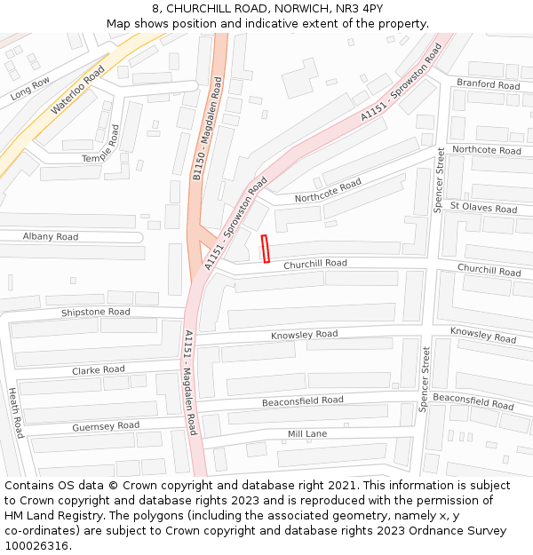 8, CHURCHILL ROAD, NORWICH, NR3 4PY: Location map and indicative extent of plot