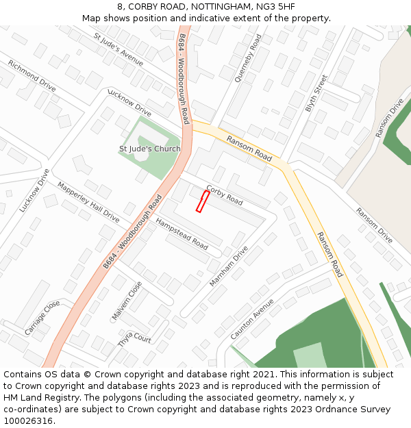 8, CORBY ROAD, NOTTINGHAM, NG3 5HF: Location map and indicative extent of plot