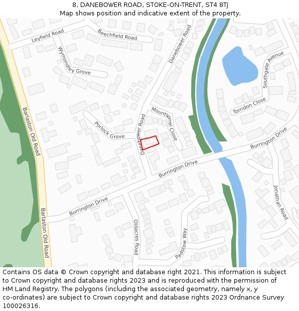8, DANEBOWER ROAD, STOKE-ON-TRENT, ST4 8TJ: Location map and indicative extent of plot