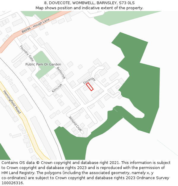 8, DOVECOTE, WOMBWELL, BARNSLEY, S73 0LS: Location map and indicative extent of plot