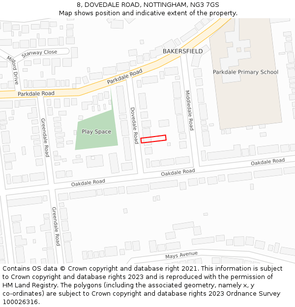 8, DOVEDALE ROAD, NOTTINGHAM, NG3 7GS: Location map and indicative extent of plot