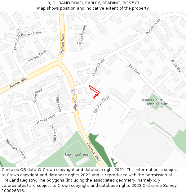 8, DURAND ROAD, EARLEY, READING, RG6 5YR: Location map and indicative extent of plot