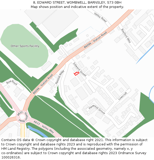 8, EDWARD STREET, WOMBWELL, BARNSLEY, S73 0BH: Location map and indicative extent of plot