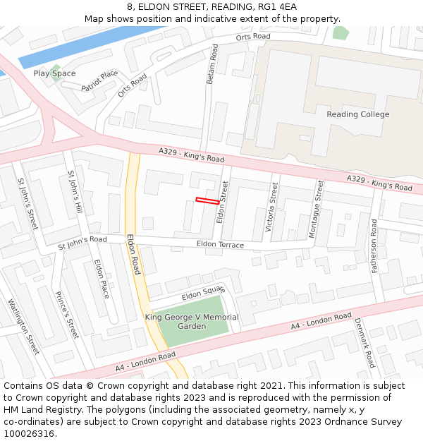 8, ELDON STREET, READING, RG1 4EA: Location map and indicative extent of plot