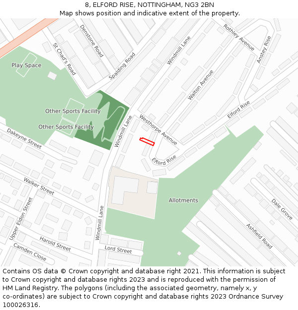 8, ELFORD RISE, NOTTINGHAM, NG3 2BN: Location map and indicative extent of plot