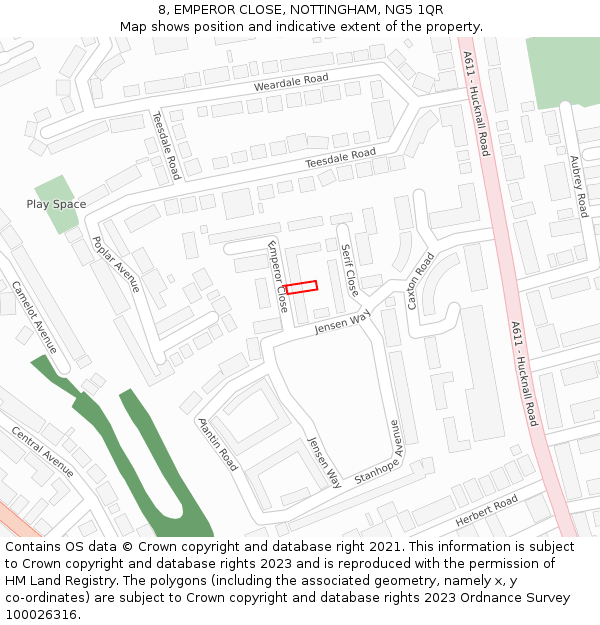 8, EMPEROR CLOSE, NOTTINGHAM, NG5 1QR: Location map and indicative extent of plot