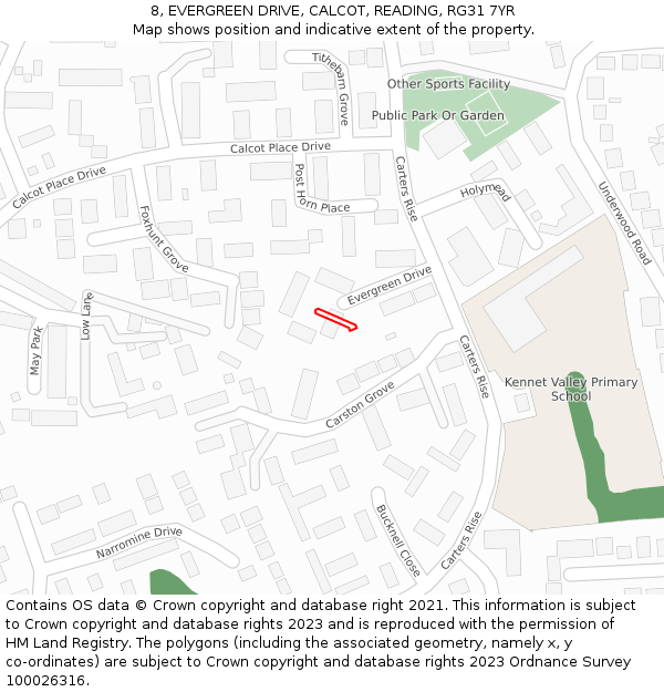 8, EVERGREEN DRIVE, CALCOT, READING, RG31 7YR: Location map and indicative extent of plot
