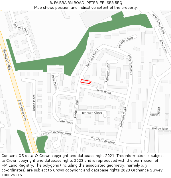 8, FAIRBAIRN ROAD, PETERLEE, SR8 5EQ: Location map and indicative extent of plot