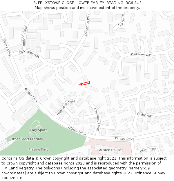 8, FELIXSTOWE CLOSE, LOWER EARLEY, READING, RG6 3UF: Location map and indicative extent of plot