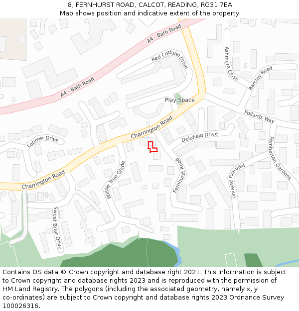 8, FERNHURST ROAD, CALCOT, READING, RG31 7EA: Location map and indicative extent of plot