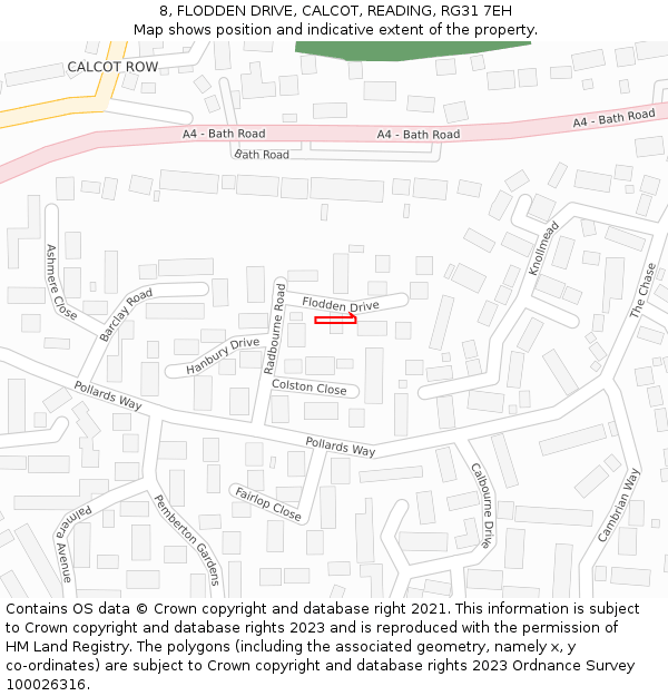 8, FLODDEN DRIVE, CALCOT, READING, RG31 7EH: Location map and indicative extent of plot