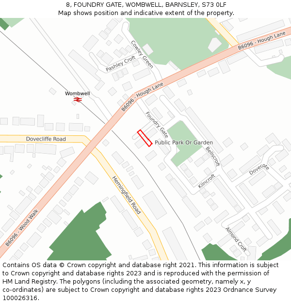 8, FOUNDRY GATE, WOMBWELL, BARNSLEY, S73 0LF: Location map and indicative extent of plot