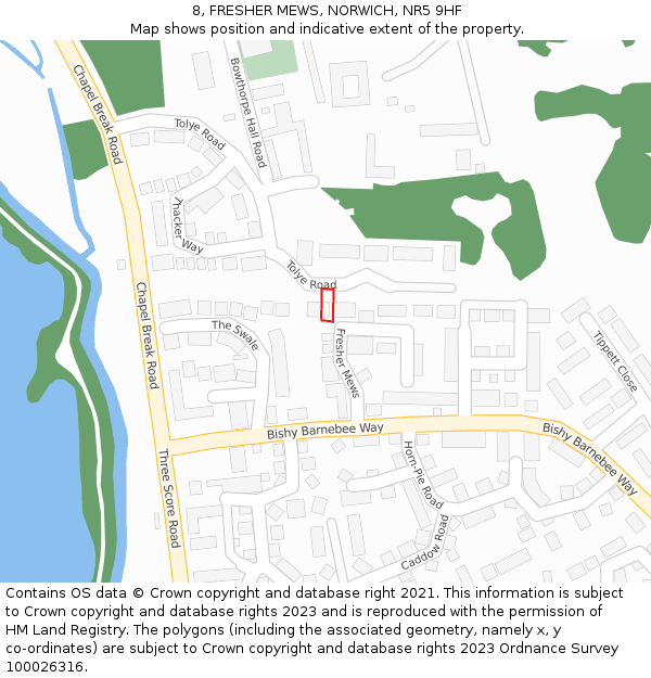 8, FRESHER MEWS, NORWICH, NR5 9HF: Location map and indicative extent of plot