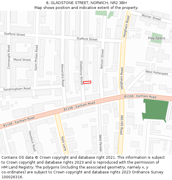 8, GLADSTONE STREET, NORWICH, NR2 3BH: Location map and indicative extent of plot