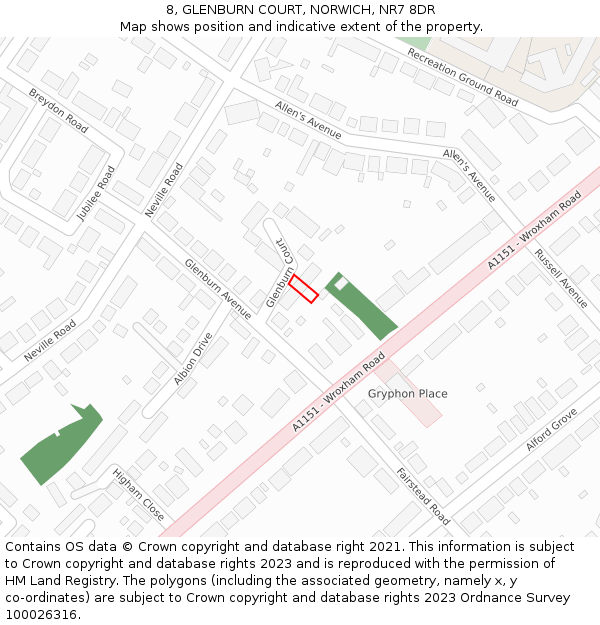 8, GLENBURN COURT, NORWICH, NR7 8DR: Location map and indicative extent of plot