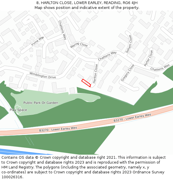 8, HARLTON CLOSE, LOWER EARLEY, READING, RG6 4JH: Location map and indicative extent of plot
