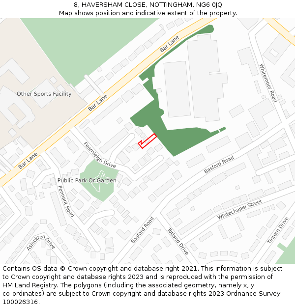8, HAVERSHAM CLOSE, NOTTINGHAM, NG6 0JQ: Location map and indicative extent of plot
