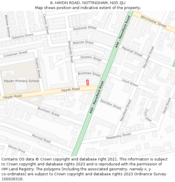 8, HAYDN ROAD, NOTTINGHAM, NG5 2JU: Location map and indicative extent of plot
