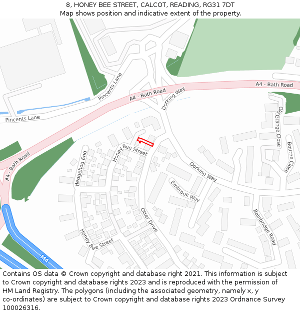 8, HONEY BEE STREET, CALCOT, READING, RG31 7DT: Location map and indicative extent of plot