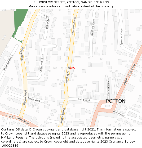 8, HORSLOW STREET, POTTON, SANDY, SG19 2NS: Location map and indicative extent of plot