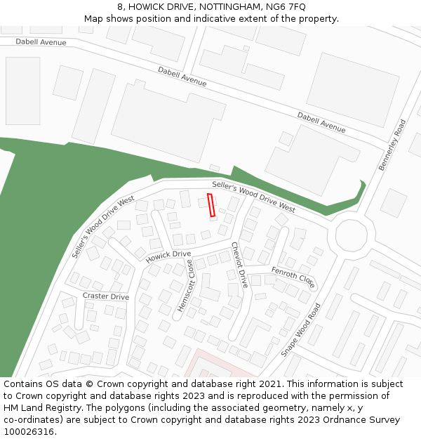 8, HOWICK DRIVE, NOTTINGHAM, NG6 7FQ: Location map and indicative extent of plot