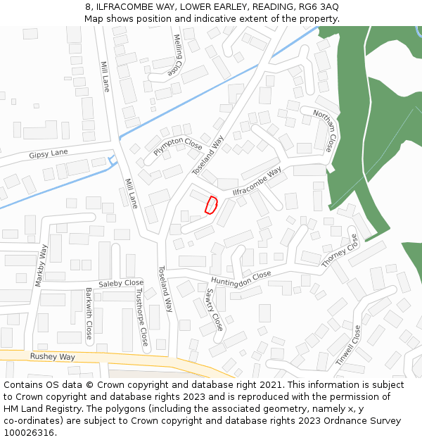 8, ILFRACOMBE WAY, LOWER EARLEY, READING, RG6 3AQ: Location map and indicative extent of plot