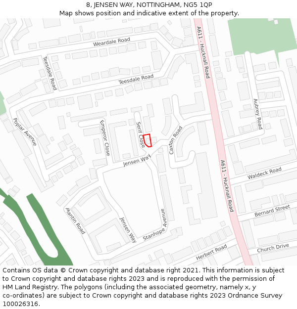 8, JENSEN WAY, NOTTINGHAM, NG5 1QP: Location map and indicative extent of plot