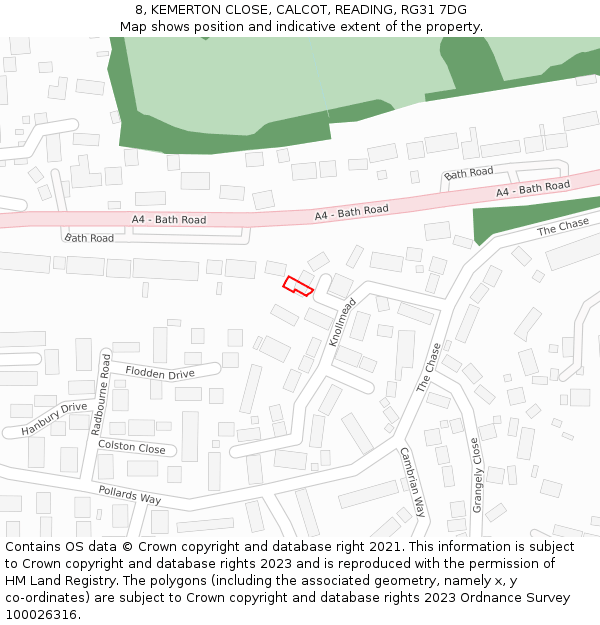 8, KEMERTON CLOSE, CALCOT, READING, RG31 7DG: Location map and indicative extent of plot