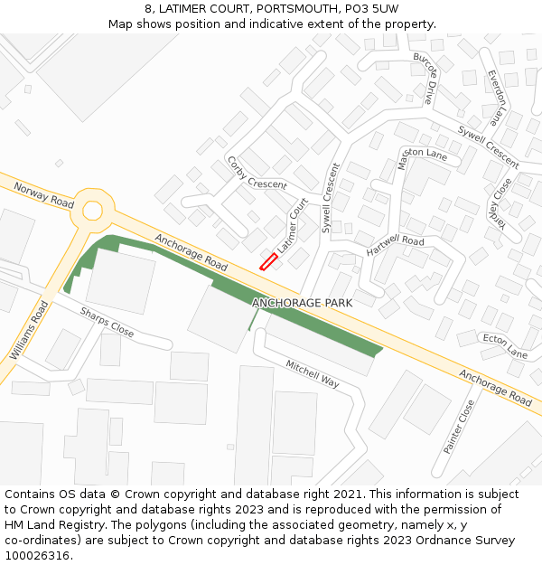8, LATIMER COURT, PORTSMOUTH, PO3 5UW: Location map and indicative extent of plot