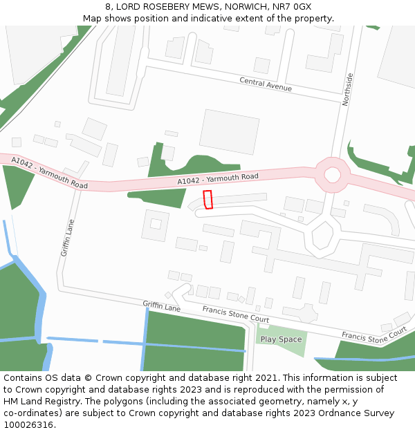 8, LORD ROSEBERY MEWS, NORWICH, NR7 0GX: Location map and indicative extent of plot