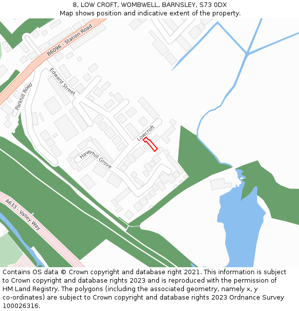 8, LOW CROFT, WOMBWELL, BARNSLEY, S73 0DX: Location map and indicative extent of plot