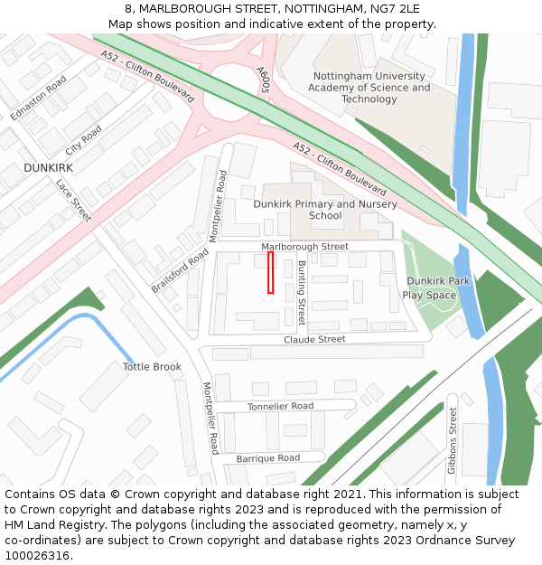 8, MARLBOROUGH STREET, NOTTINGHAM, NG7 2LE: Location map and indicative extent of plot
