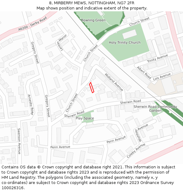 8, MIRBERRY MEWS, NOTTINGHAM, NG7 2FR: Location map and indicative extent of plot