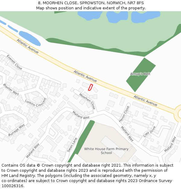 8, MOORHEN CLOSE, SPROWSTON, NORWICH, NR7 8FS: Location map and indicative extent of plot
