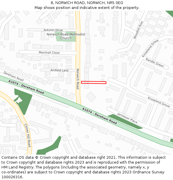8, NORWICH ROAD, NORWICH, NR5 0EG: Location map and indicative extent of plot