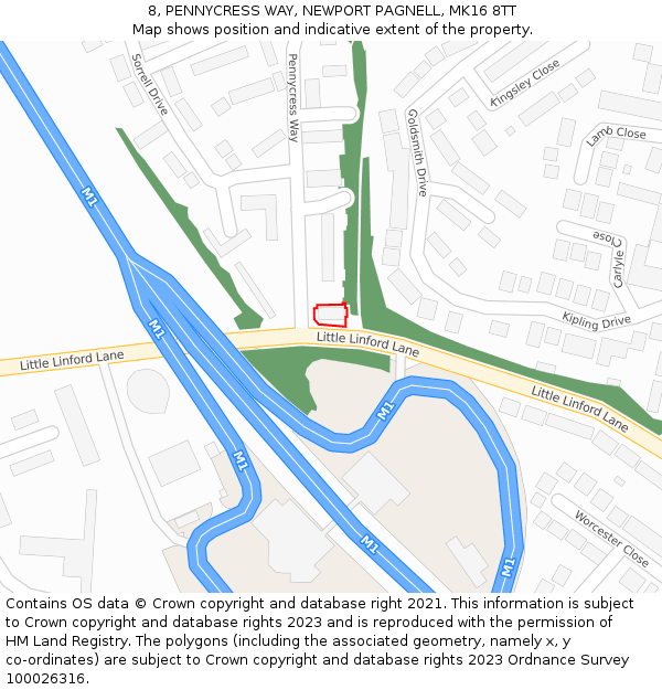 8, PENNYCRESS WAY, NEWPORT PAGNELL, MK16 8TT: Location map and indicative extent of plot