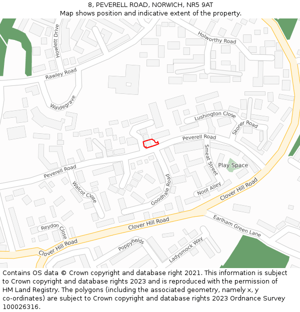 8, PEVERELL ROAD, NORWICH, NR5 9AT: Location map and indicative extent of plot