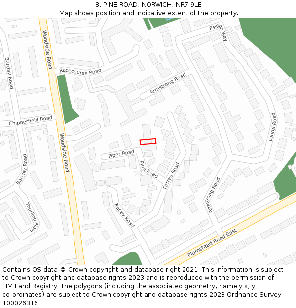 8, PINE ROAD, NORWICH, NR7 9LE: Location map and indicative extent of plot