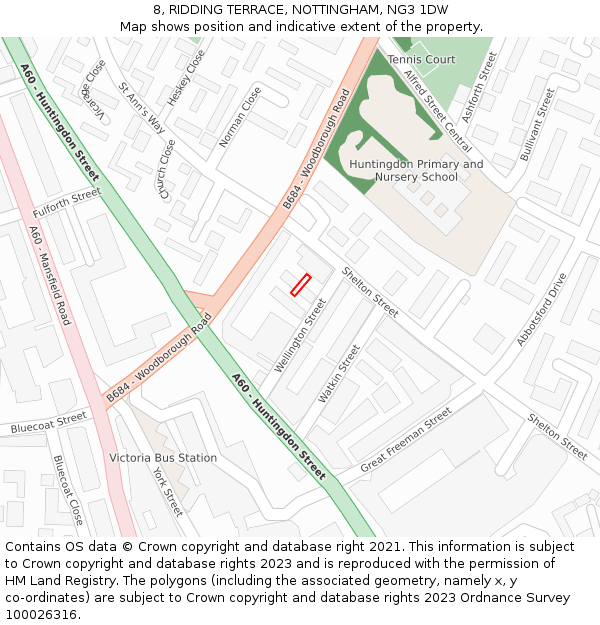 8, RIDDING TERRACE, NOTTINGHAM, NG3 1DW: Location map and indicative extent of plot
