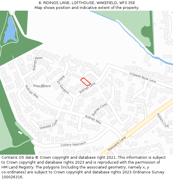 8, RIDINGS LANE, LOFTHOUSE, WAKEFIELD, WF3 3SE: Location map and indicative extent of plot