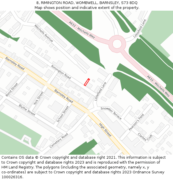 8, RIMINGTON ROAD, WOMBWELL, BARNSLEY, S73 8DQ: Location map and indicative extent of plot