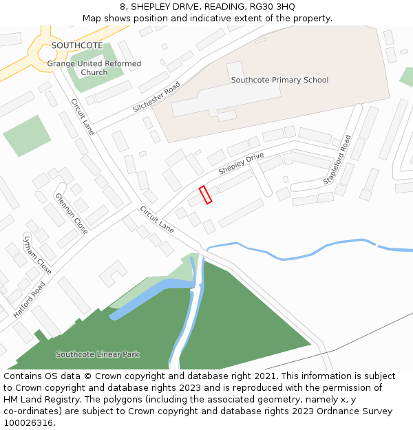 8, SHEPLEY DRIVE, READING, RG30 3HQ: Location map and indicative extent of plot