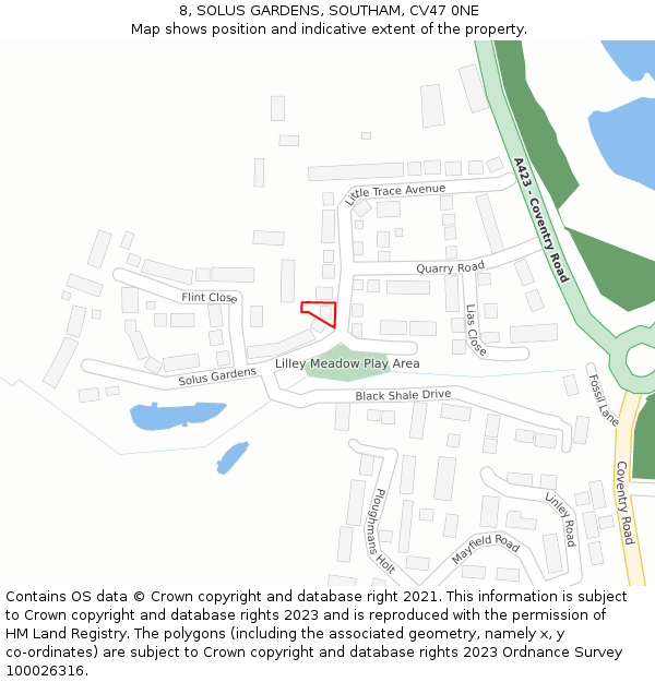 8, SOLUS GARDENS, SOUTHAM, CV47 0NE: Location map and indicative extent of plot